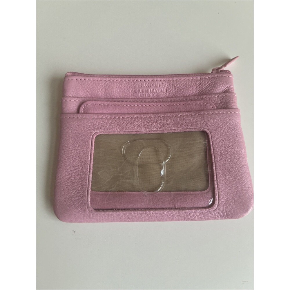 Buxton Pink Leather ID Coin Purse Card Holder Wallet Mini Key Holder